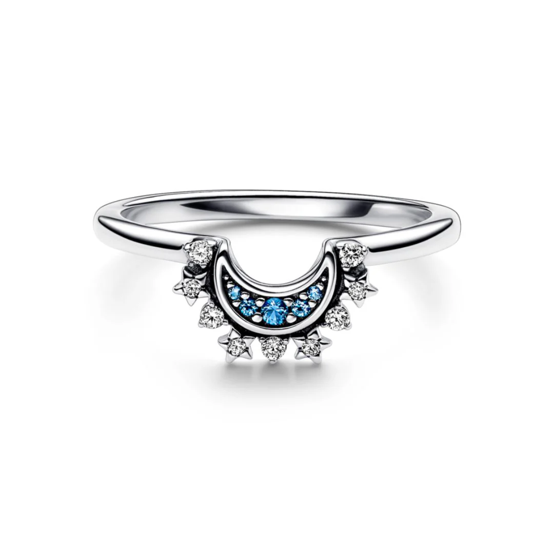Pandora Moments Celestial Blue Sparkling Moon sormus, hopea, 192675C01 - Image 2