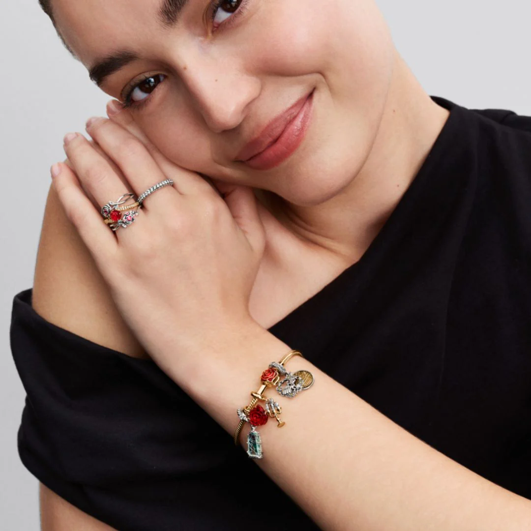 Pandora Disney Beauty and the Beast Enchanted Rose Snake Chain rannekoru, keltakullattu 564019C01 - Image 4