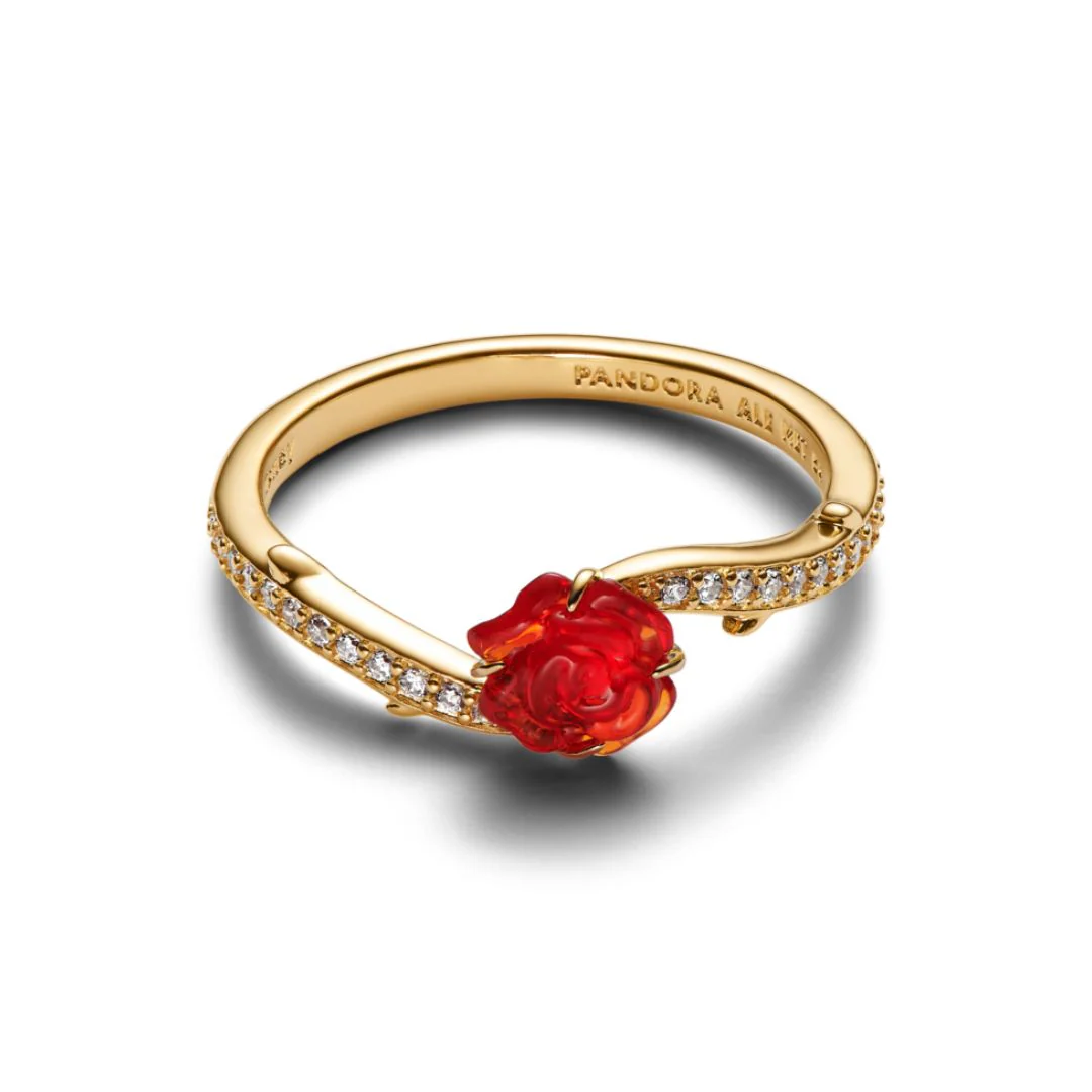 Pandora Disney Beauty and the Beast Enchanted Rose sormus, keltakullattu, 163984C01 - Image 2