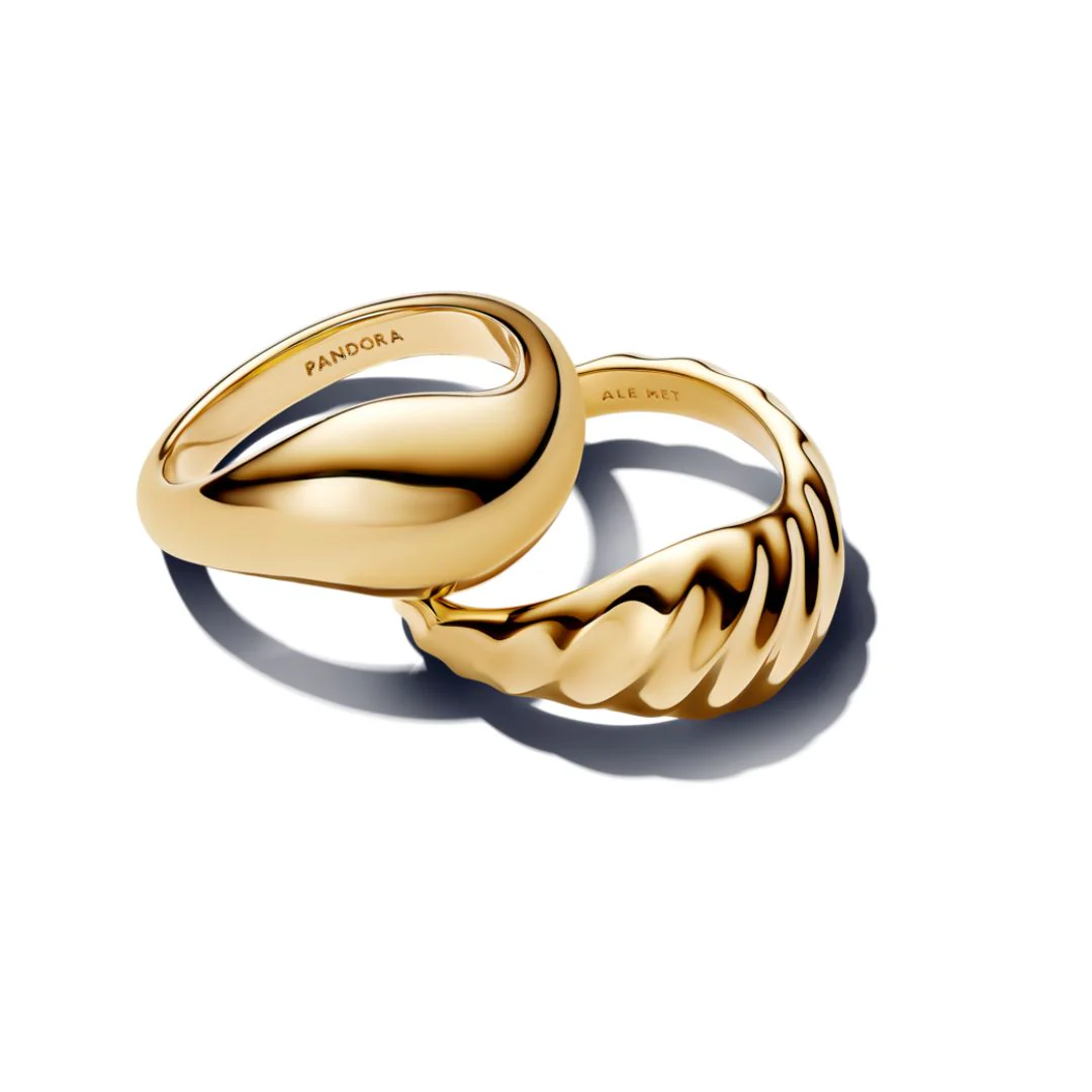 Pandora Essence Rippled Stacking sormus, setti, keltakullattu, 163832C00 - Image 2