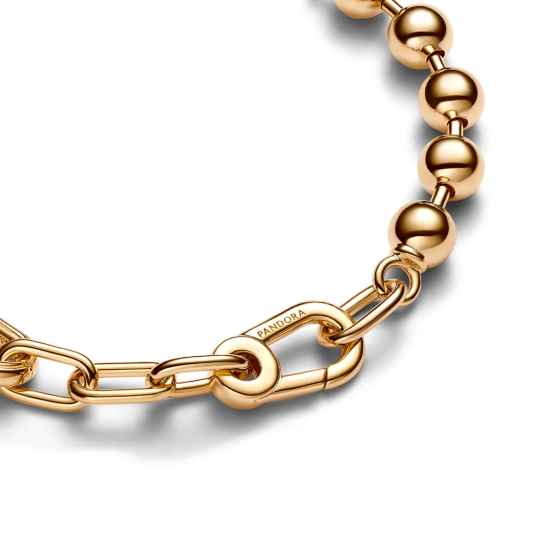 Pandora ME Metal Bead & Link Chain kaulakoru, keltakullattu, 562793C00 - Image 2