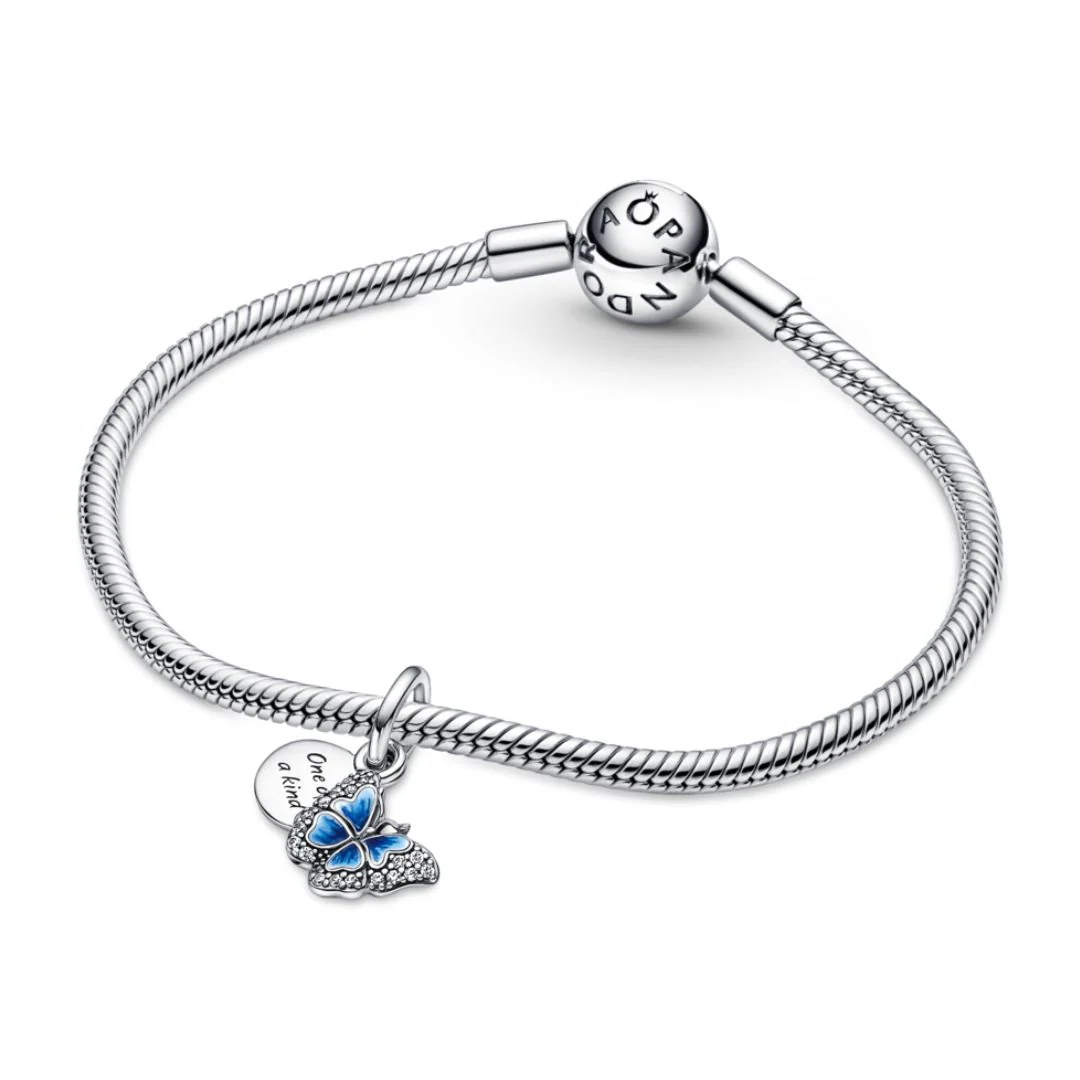 Pandora Moments Blue Butterfly & Quote Double hela, hopea, 790757C01 - Image 4