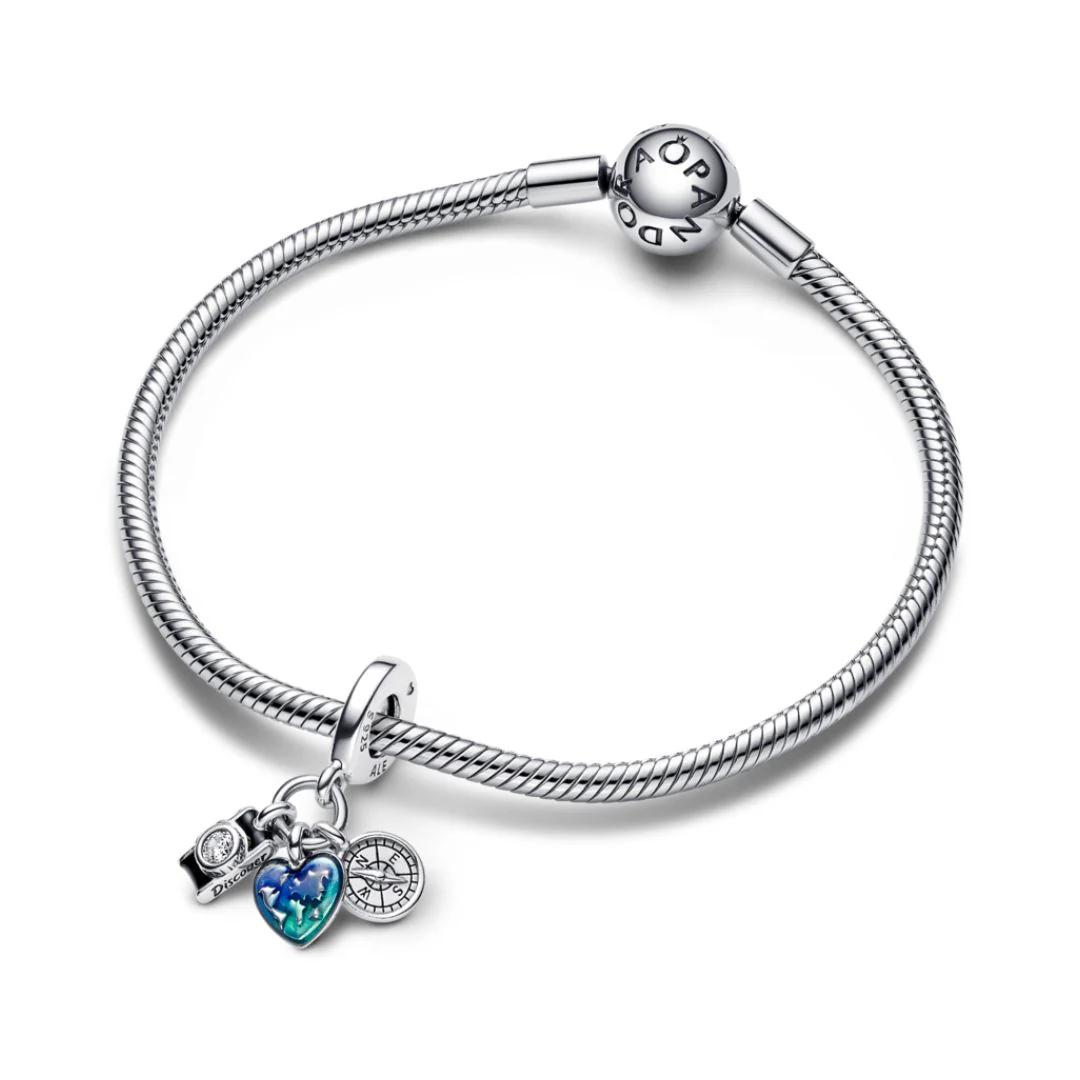 Pandora Moments Camera, Heart & Compass Triple hela, hopea, 792703C01 - Image 3