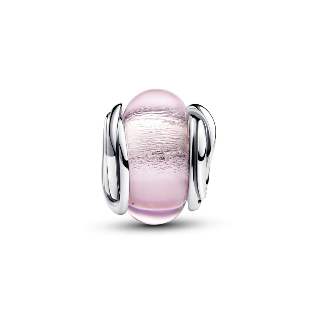 Pandora Moments Encircled Pink Murano Glass hela, hopea, 793241C00 - Image 2