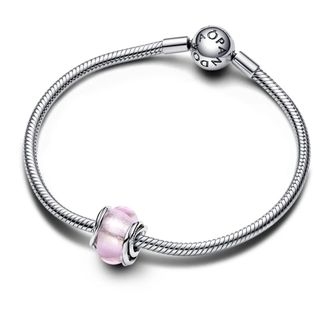 Pandora Moments Encircled Pink Murano Glass hela, hopea, 793241C00 - Image 3