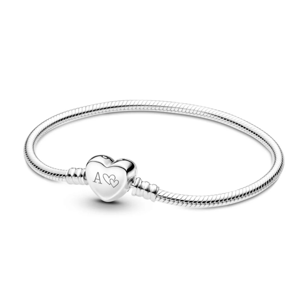 Pandora Moments Engravable Heart Clasp Snake Chain rannekoru, hopea, 599206C00 - Image 4