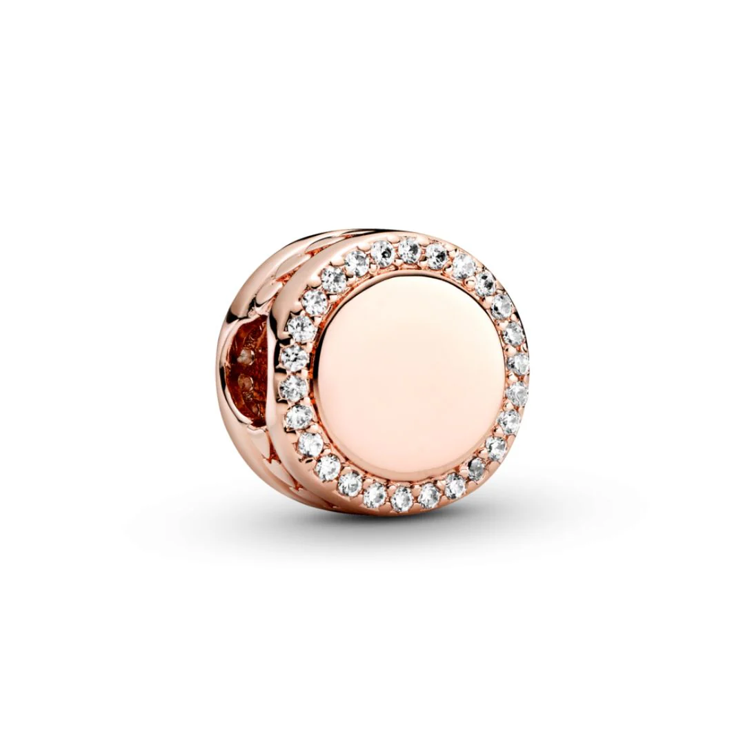 Pandora Moments Engravable Sparkling Button hela, ruusukullattu, 788747C01