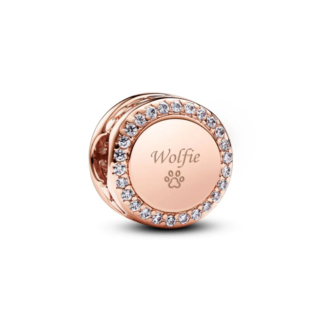 Pandora Moments Engravable Sparkling Button hela, ruusukullattu, 788747C01 - Image 4