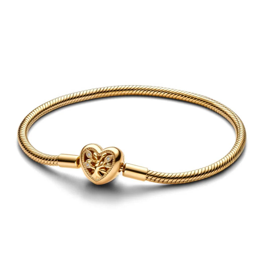Pandora Moments Family Tree Heart Clasp Snake Chain rannekoru, keltakullattu, 563516C01