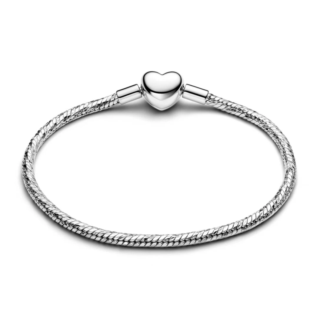 Pandora Moments Heart Clasp Faceted Snake Chain rannekoru, hopea, 594236C00 - Image 5
