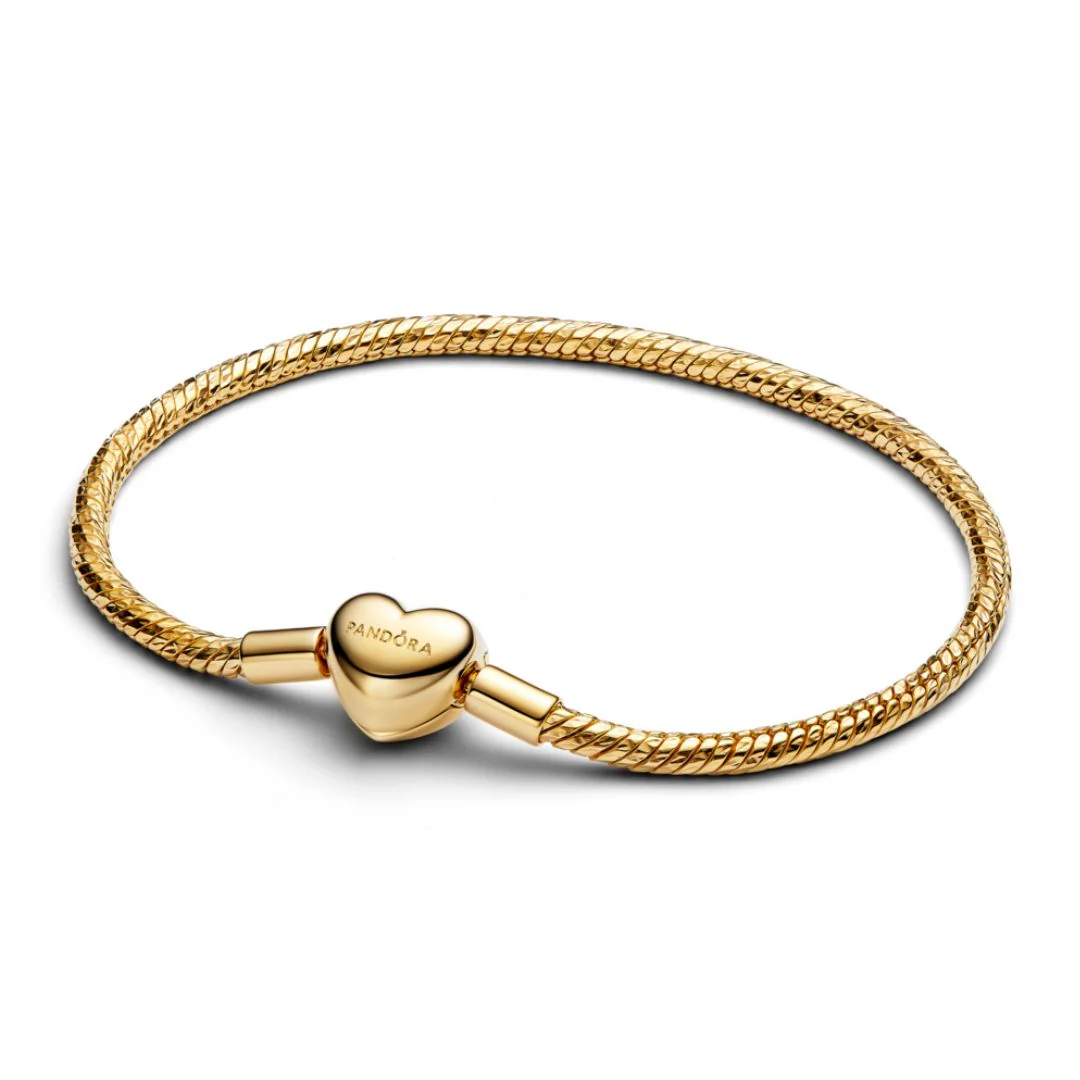 Pandora Moments Heart Clasp Faceted Snake Chain rannekoru, keltakullattu, 564236C00