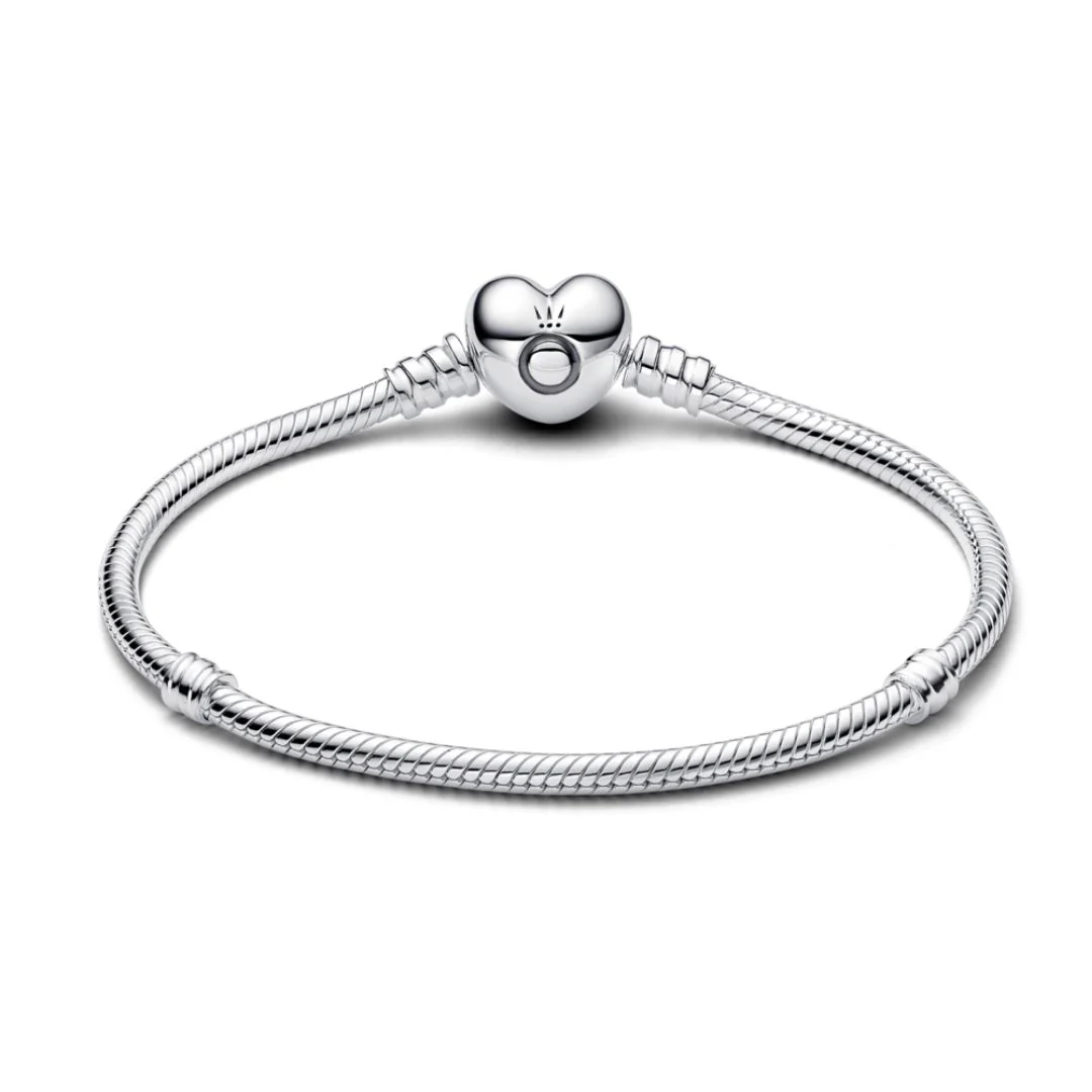 Pandora Moments Heart Clasp Snake Chain rannekoru, hopea, 590719 - Image 2