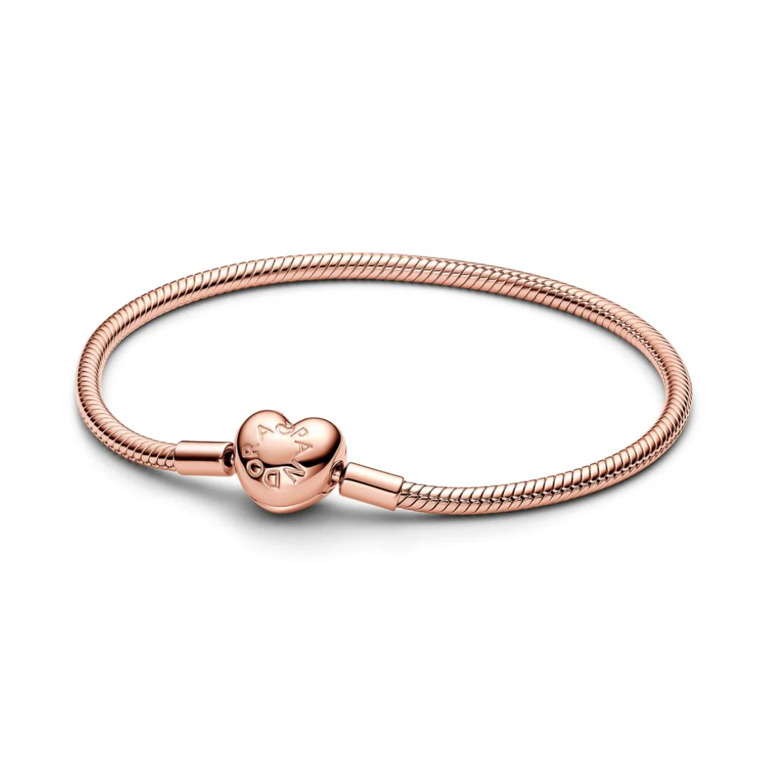 Pandora Moments Heart Clasp Snake Chain rannekoru, ruusukullattu, 583050C00