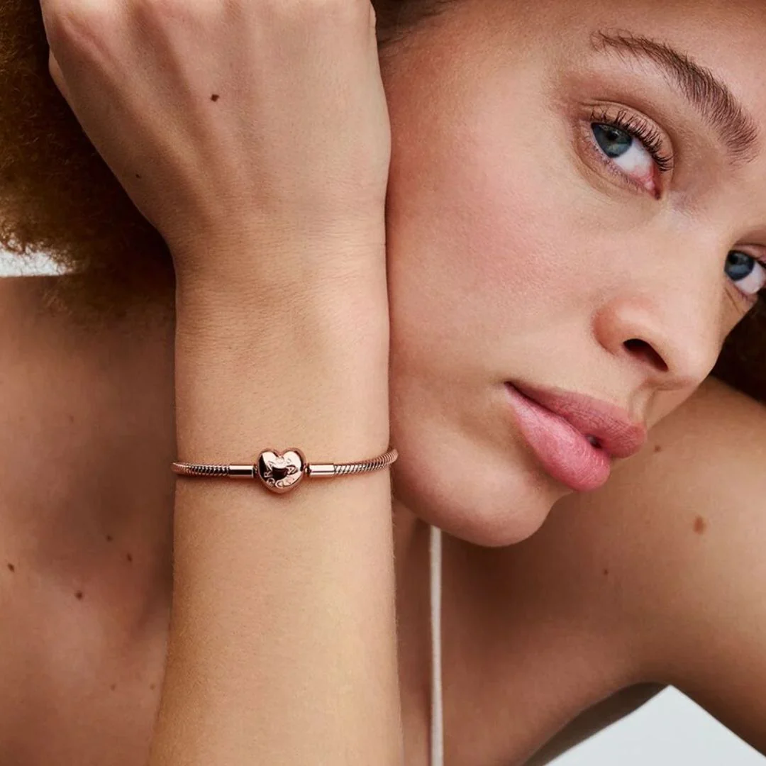 Pandora Moments Heart Clasp Snake Chain rannekoru, ruusukullattu, 583050C00 - Image 3