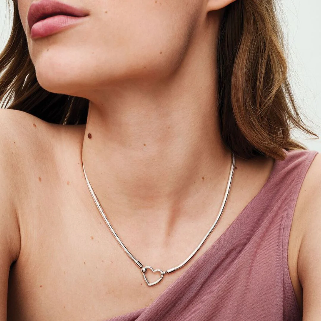 Pandora Moments Heart Closure Snake Chain kaulakoru, hopea, 393377C00-45 - Image 4