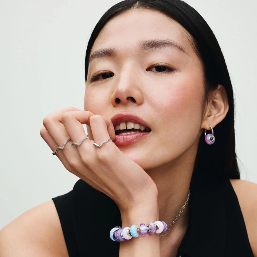 Pandora Moments Lavender Murano Glass hela hopea 798875C00 - Image 4