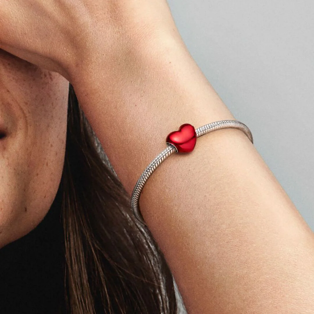 Pandora Moments Metallic Red Heart hela, hopea, 793337C02 - Image 5