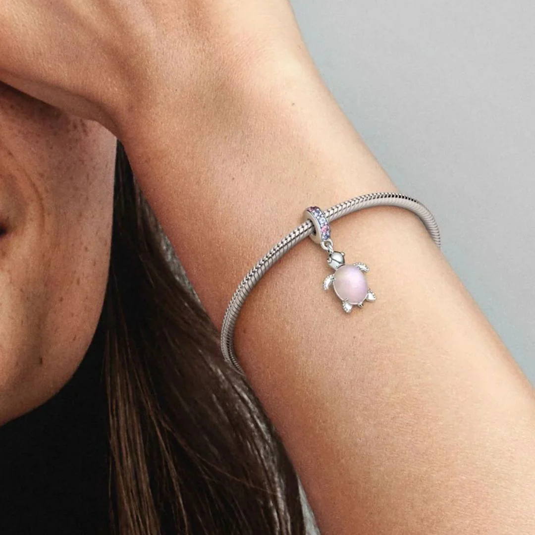 Pandora Moments Murano Glass Pink Sea Turtle hela, hopea, 798939C02 - Image 5
