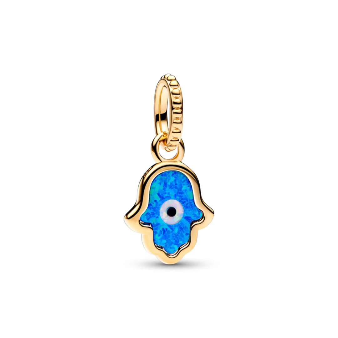 Pandora Moments Opalescent Blue Hamsa Hand hela, keltakullattu, 762699C01