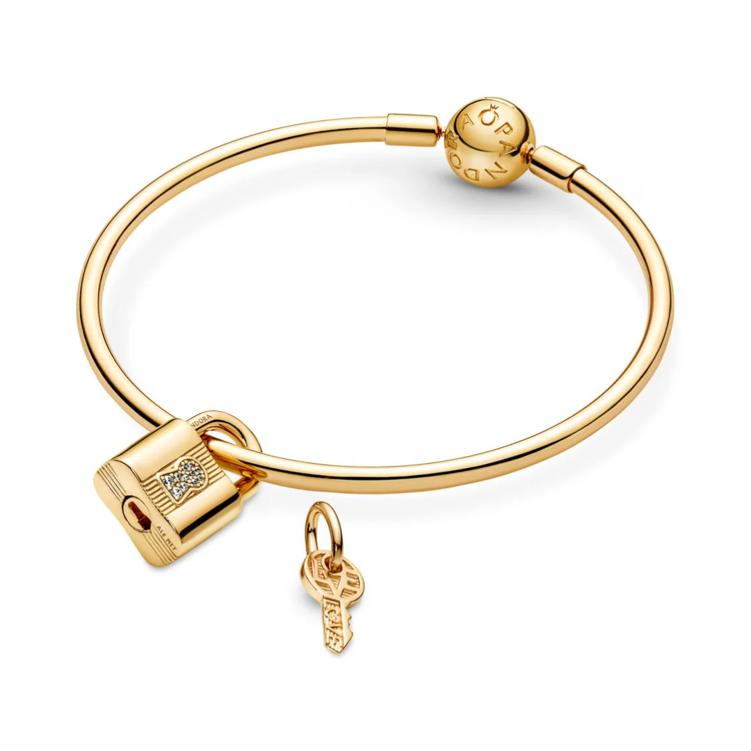 Pandora Moments Padlock & Key hela, keltakullattu, 760088C01 - Image 4