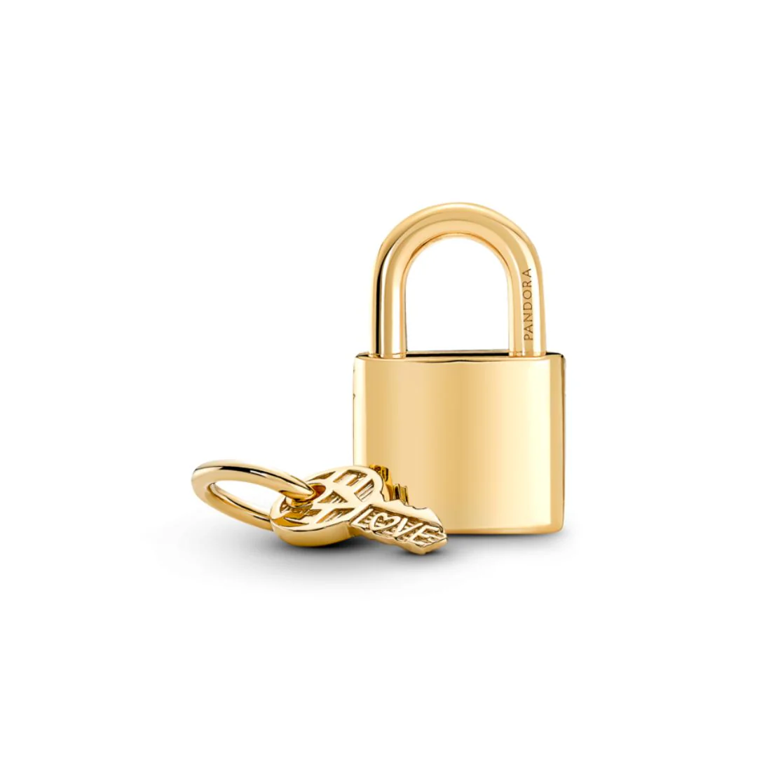 Pandora Moments Padlock & Key hela, keltakullattu, 760088C01 - Image 6
