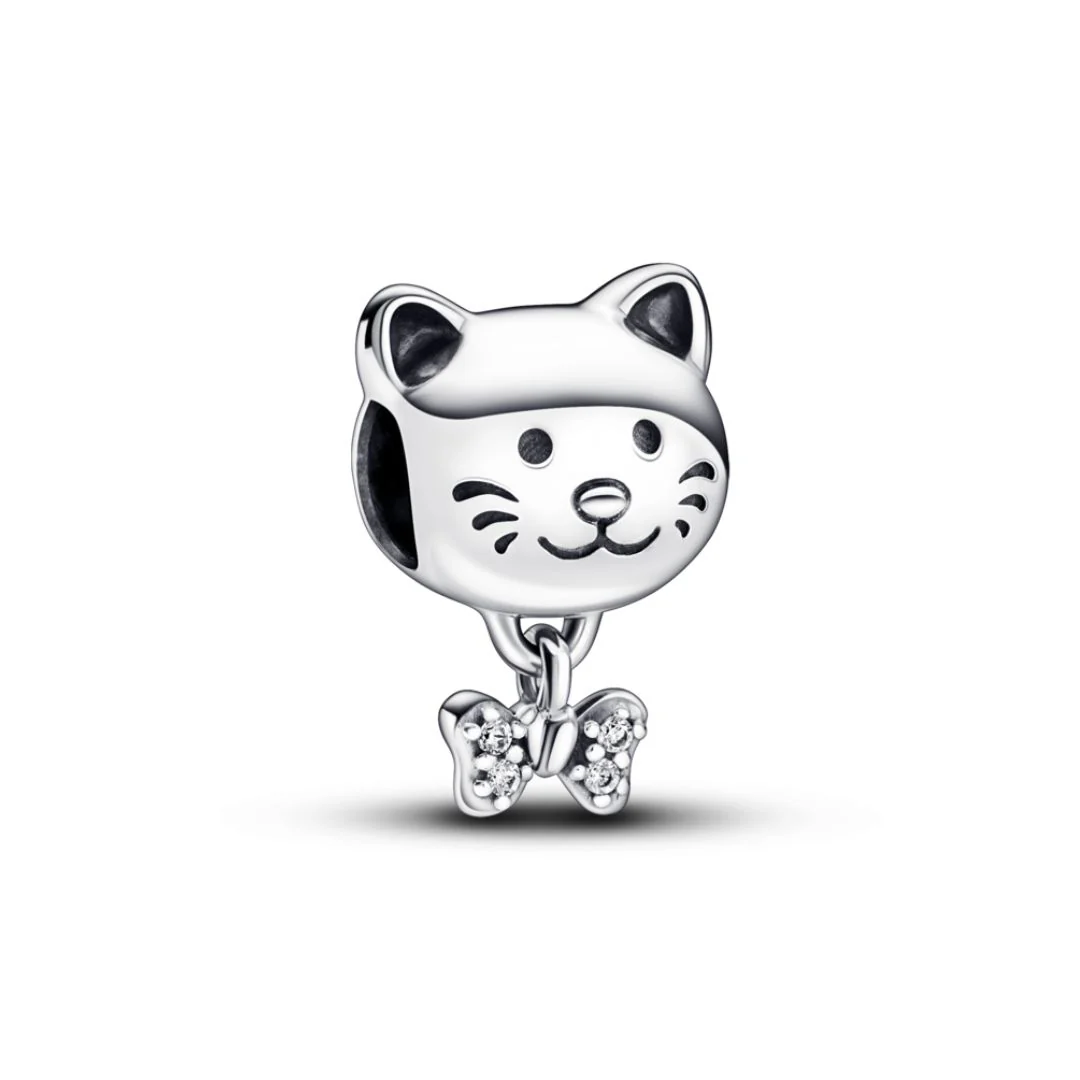 Pandora Moments Pet Cat & Bow hela, hopea, 792255C01