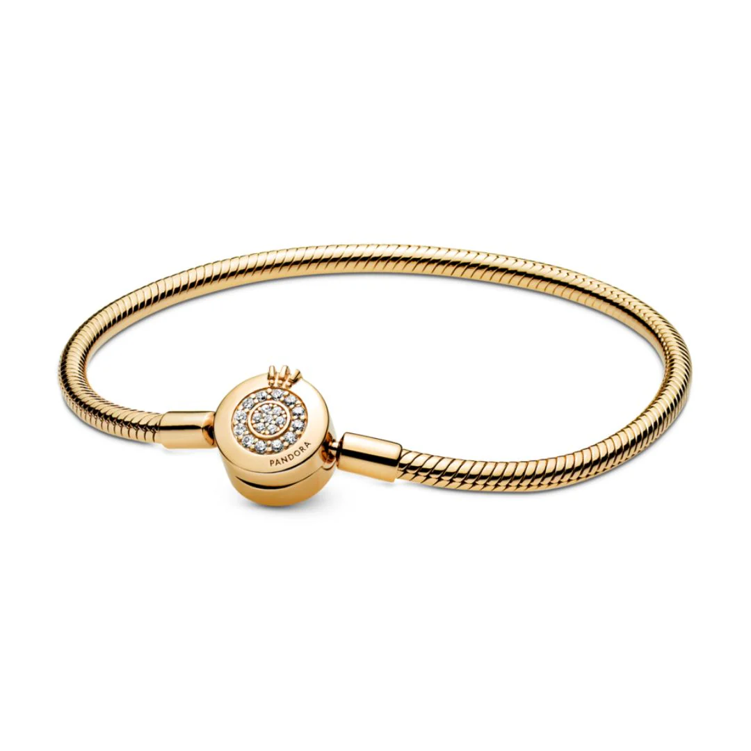 Pandora Moments Sparkling Crown O Snake Chain rannekoru, keltakullattu, 569046C01