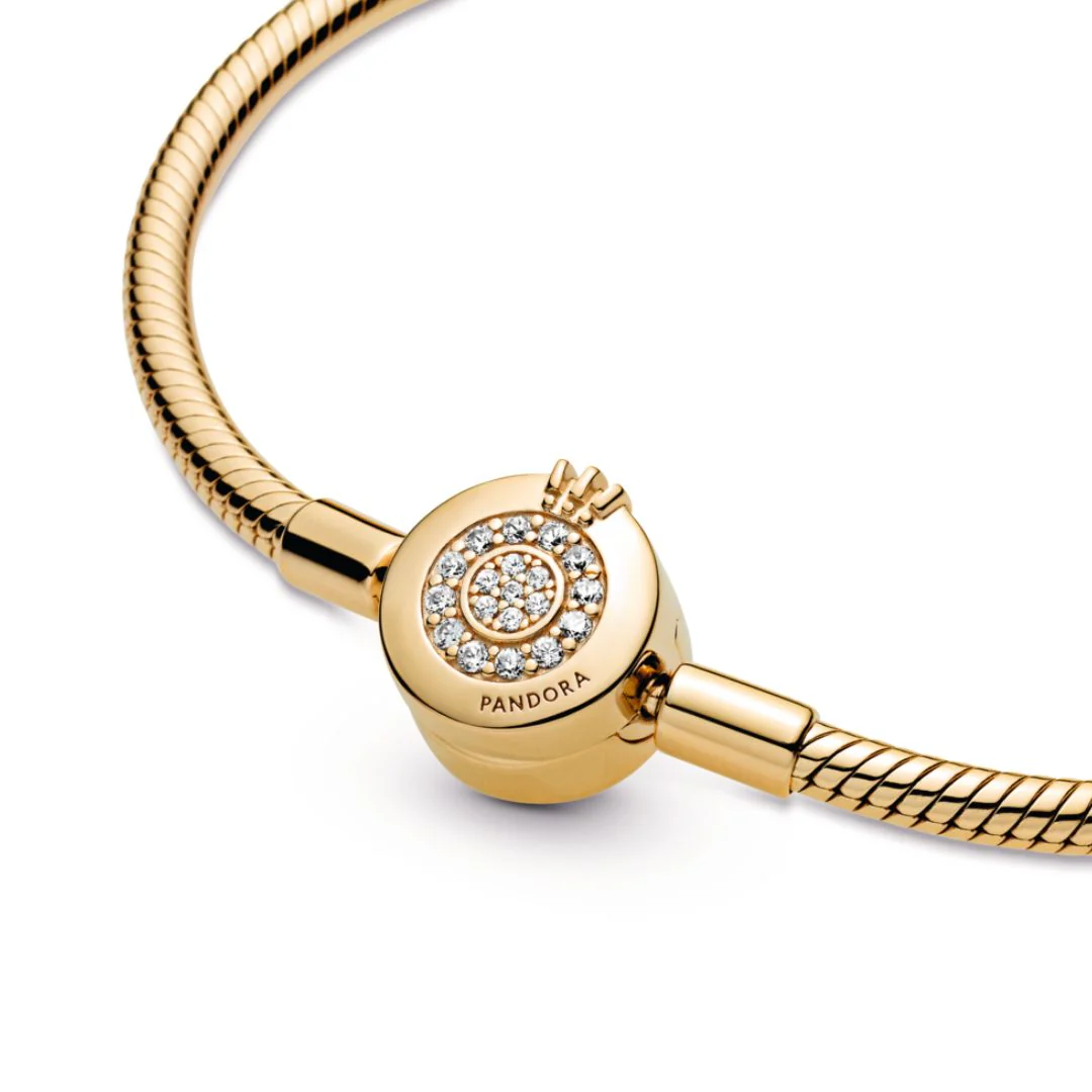 Pandora Moments Sparkling Crown O Snake Chain rannekoru, keltakullattu, 569046C01 - Image 4