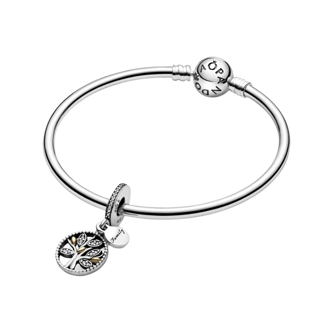 Pandora Moments Sparkling Family Tree Dangle hela, hopea ja keltakullattu, 791728CZ - Image 2