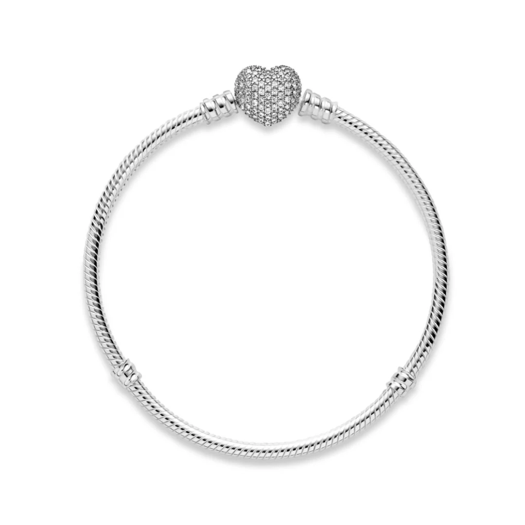 Pandora Moments Sparkling Heart & Snake Chain rannekoru, hopea, 590727CZ - Image 3