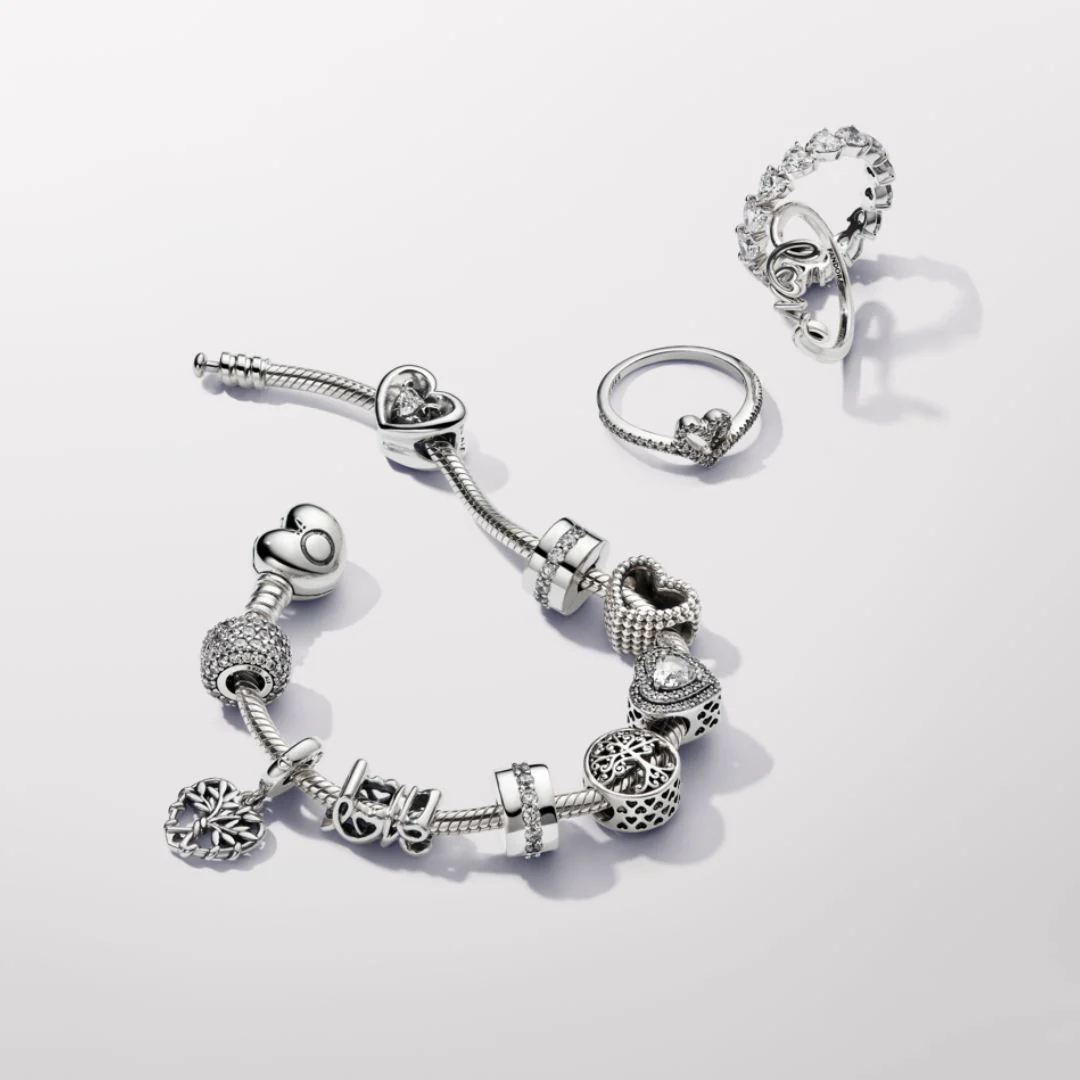 Pandora Moments Sparkling Levelled Hearts hela, hopea, 799218C01 - Image 4