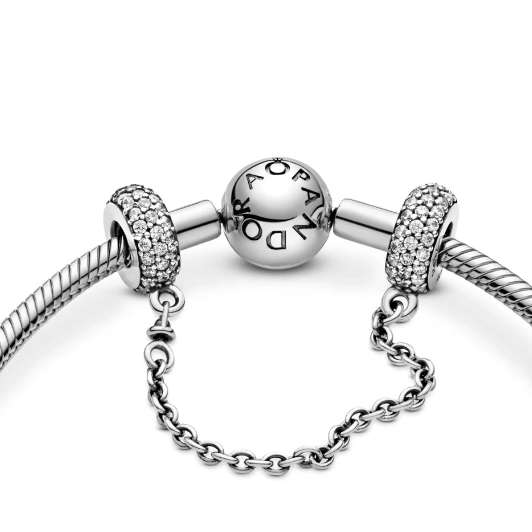 Pandora Moments Sparkling Pavé Safety Chain hela, hopea, 791736CZ-05 - Image 4