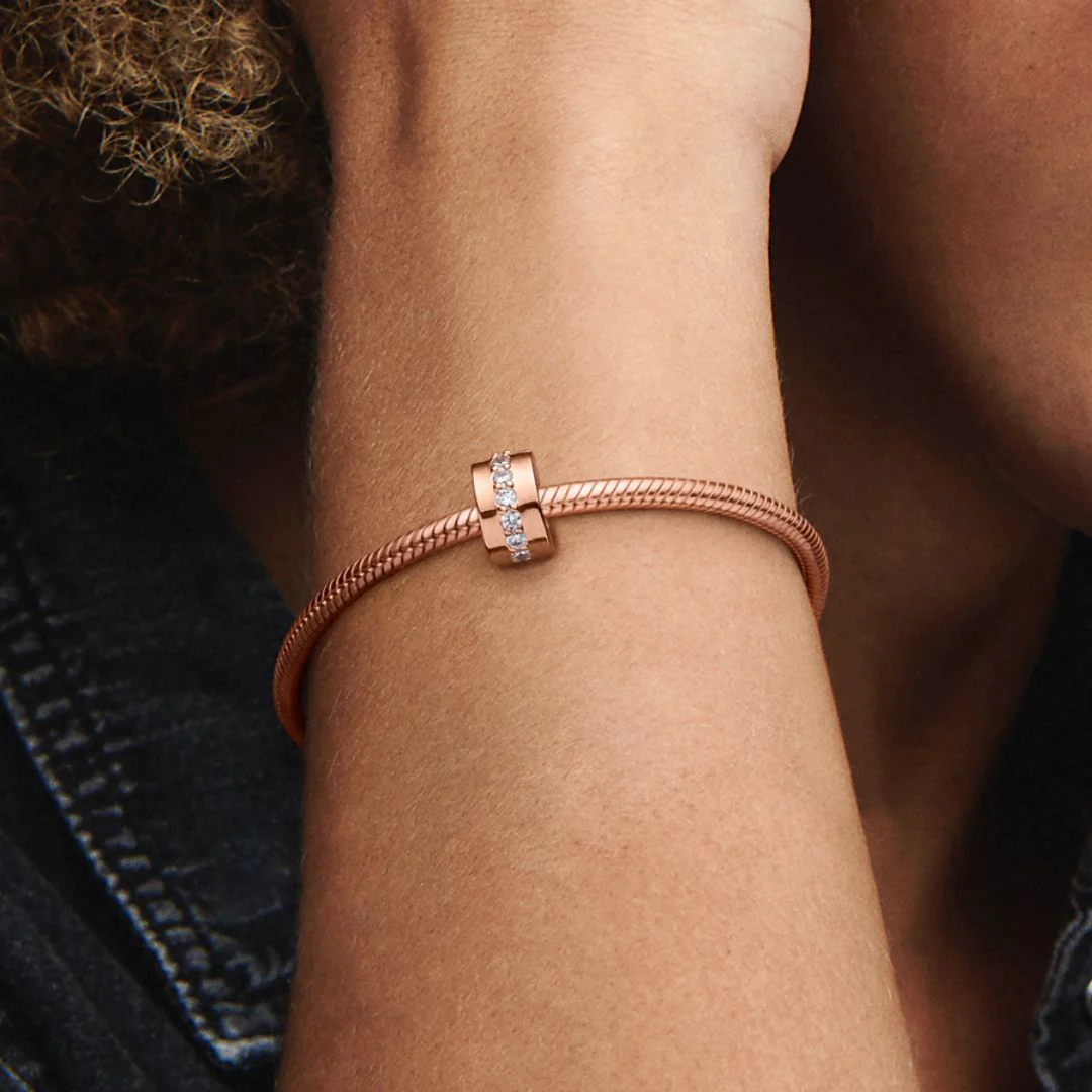Pandora Moments Sparkling Row Spacer lukkopala, ruusukullattu, 781972CZ - Image 2