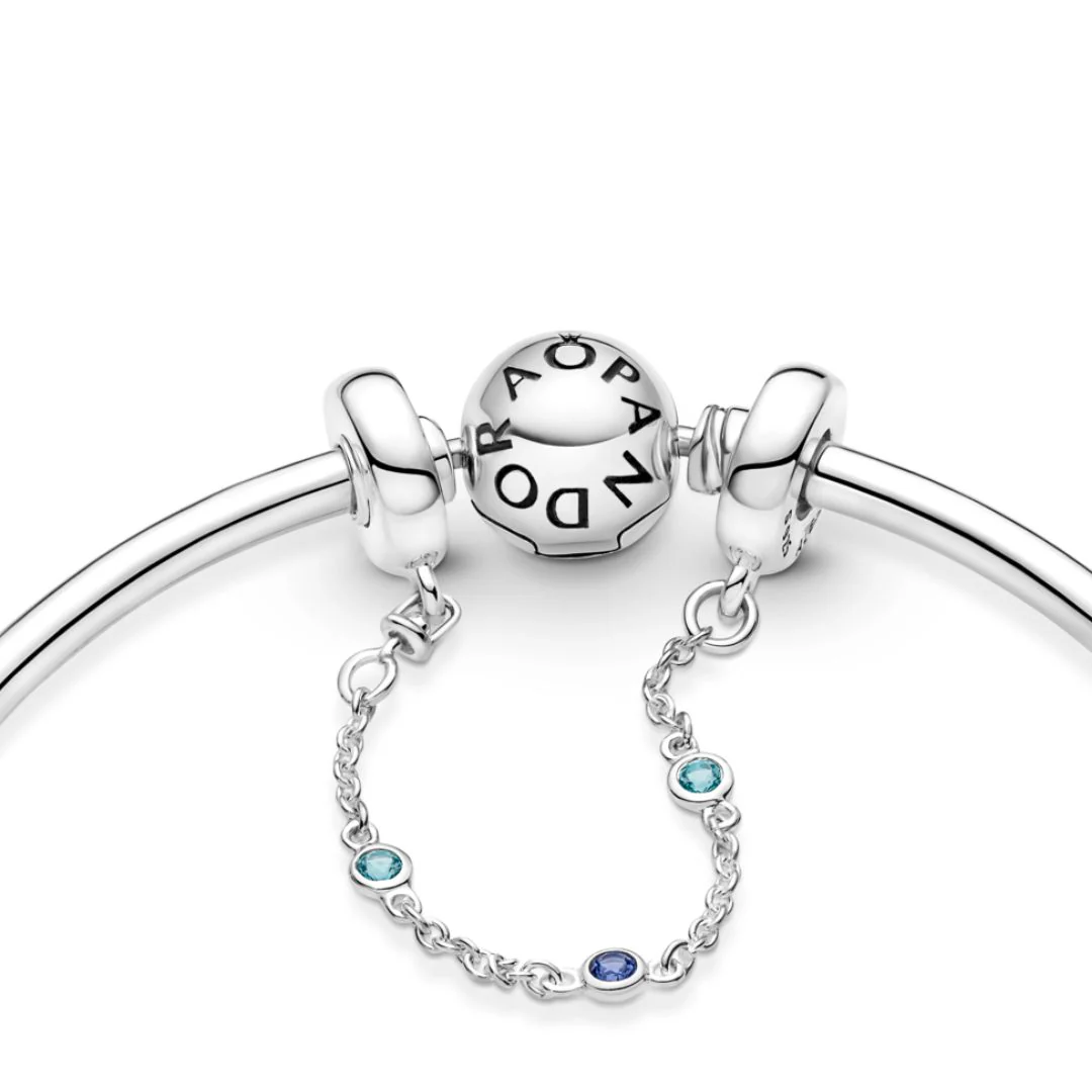 Pandora Moments Triple Blue Stone Safety Chain hela, hopea, 791688C01 - Image 3