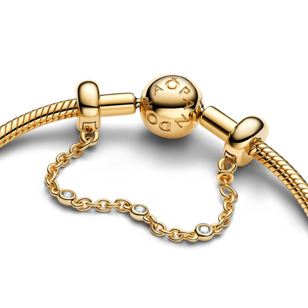 Pandora Moments Triple Clear Stone Safety Chain hela, keltakullattu, 763515C01-05 - Image 2
