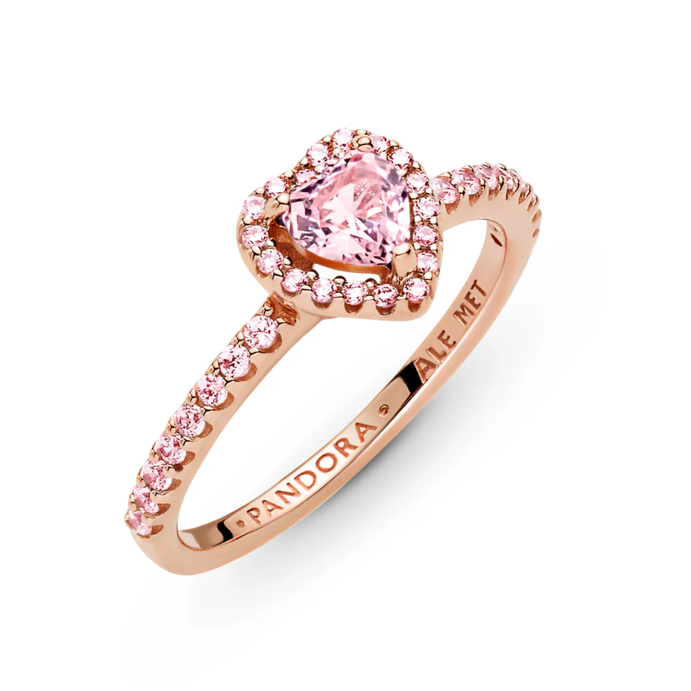 Pandora Timeless Sparkling Elevated Heart sormus, ruusukullattu, 188421C04