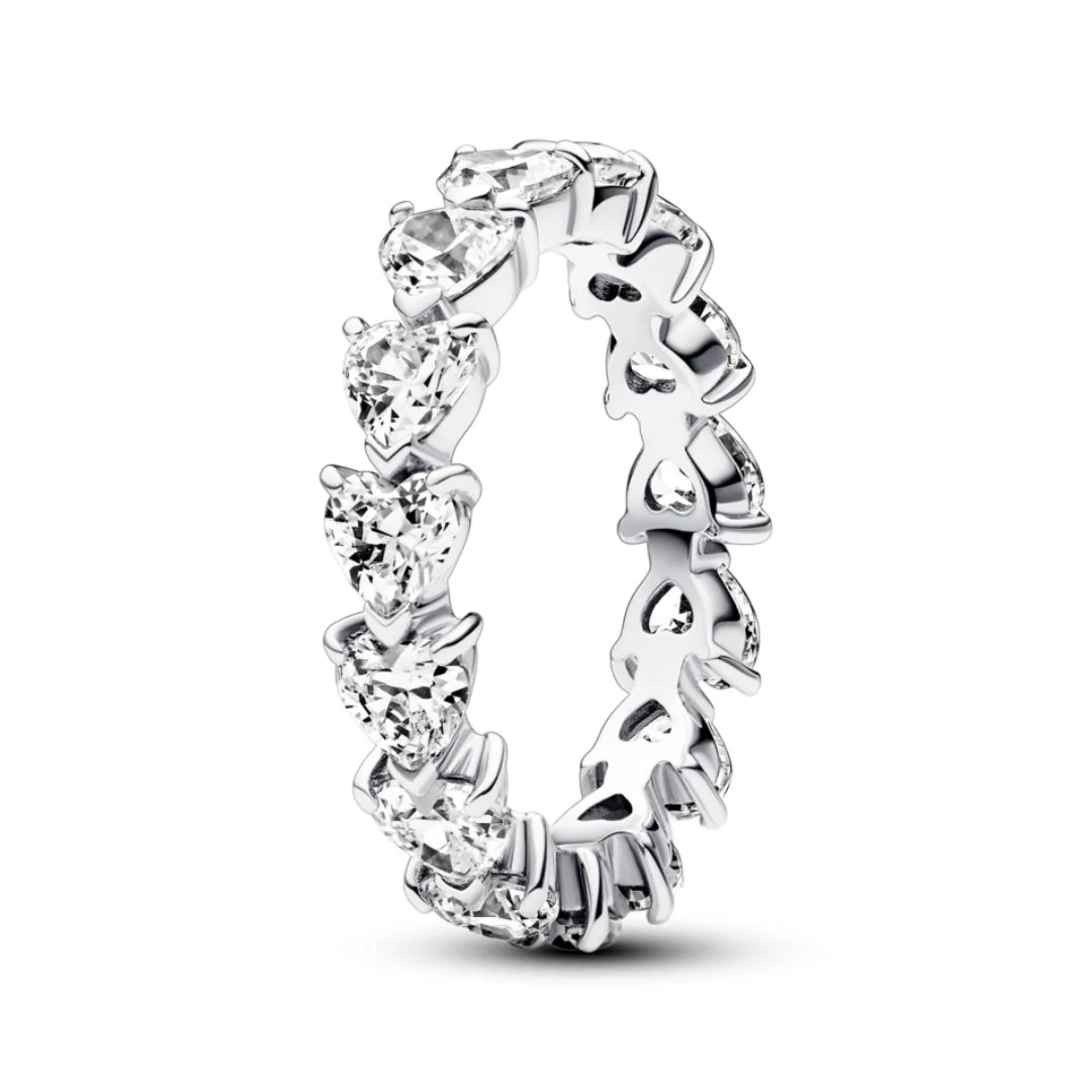 Pandora Timeless Band of Clear Hearts sormus, hopea, 193103C01