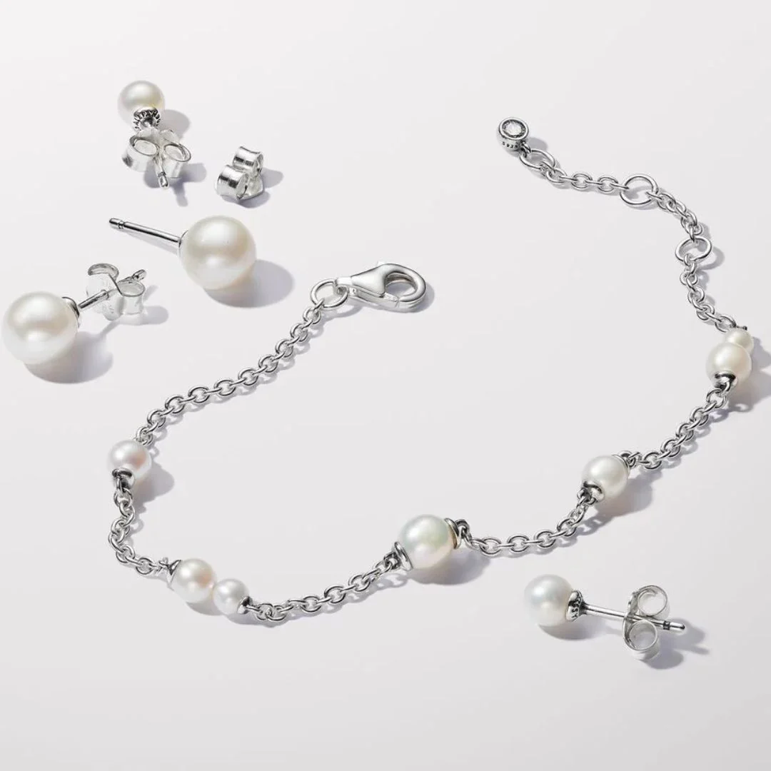 Pandora Timeless Freshwater Cultured Pearl tappikorvakorut, 4.5 mm, hopea, 293168C01 - Image 4