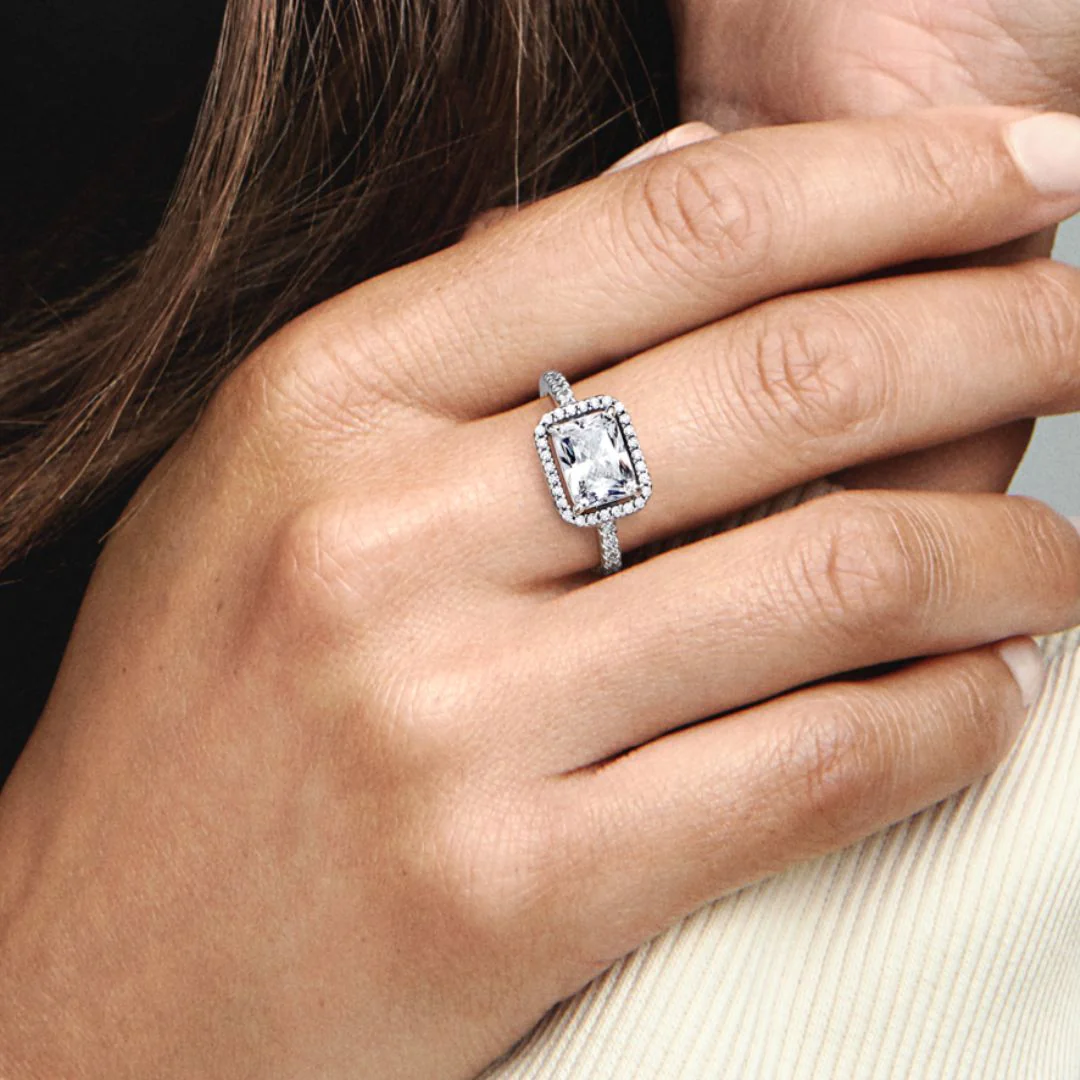 Pandora Timeless Rectangular Sparkling Halo sormus, hopea, 192391C01 - Image 3