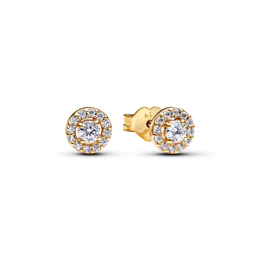 Pandora Timeless Round Pavé Halo tappikorvakorut, keltakullattu, 263019C01