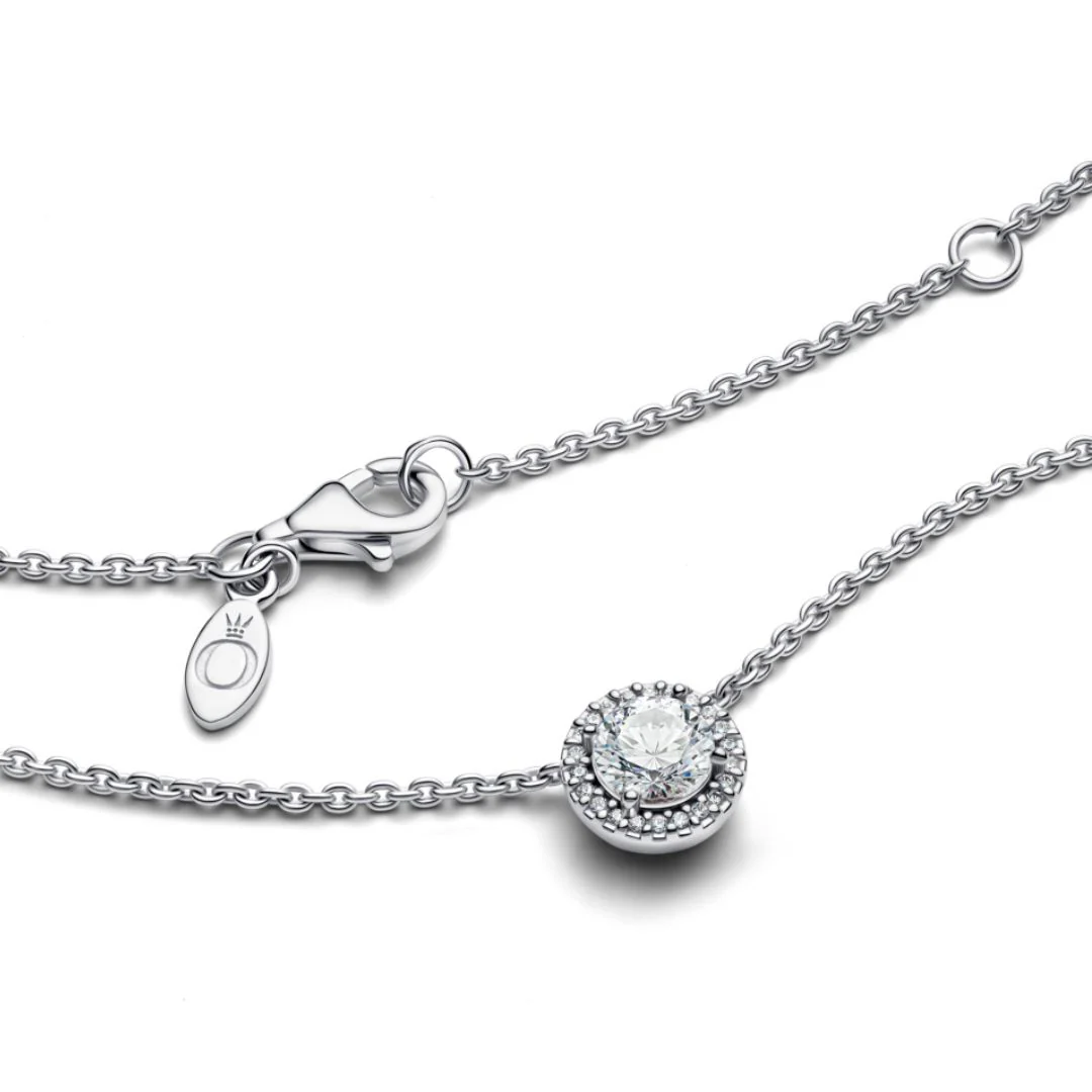 Pandora Timeless Round Sparkle Halo kaulakoru, hopea, 396240CZ-45 - Image 5