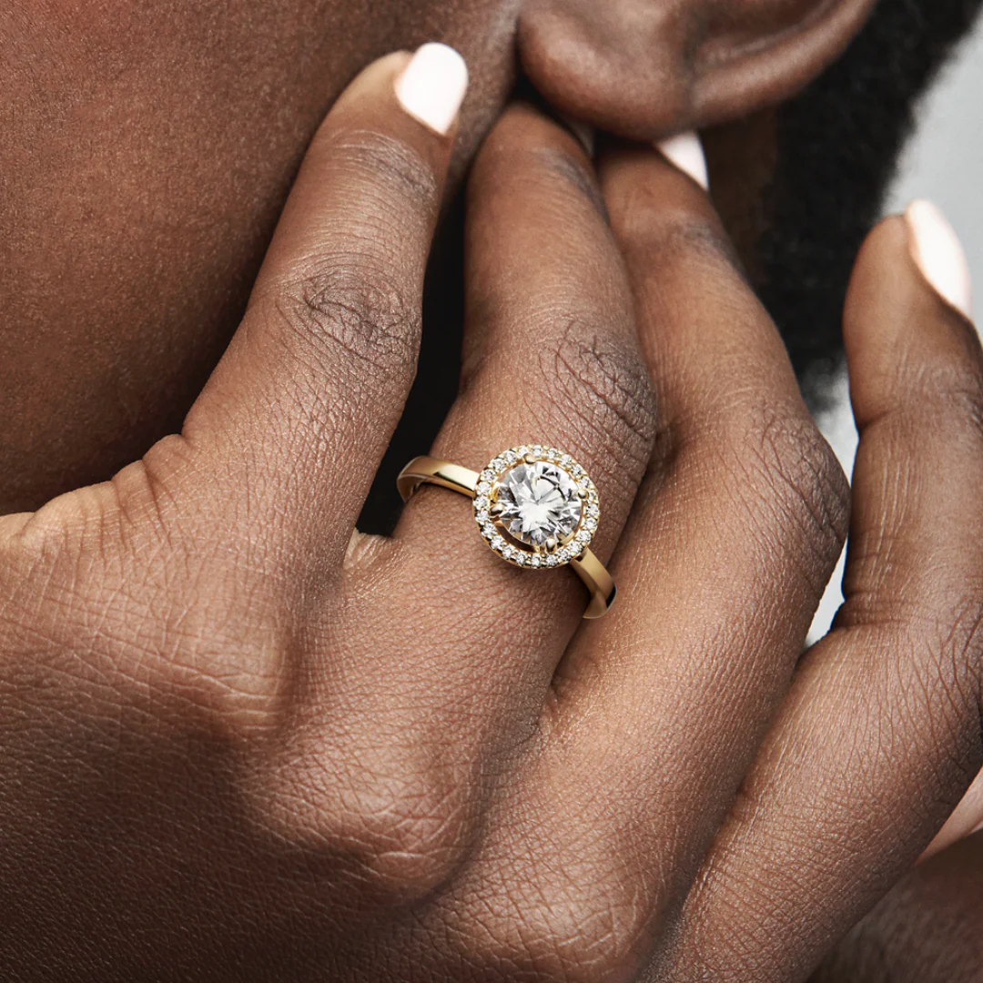 Pandora Timeless Sparkling Round Halo sormus, keltakullattu, 161234C01 - Image 3