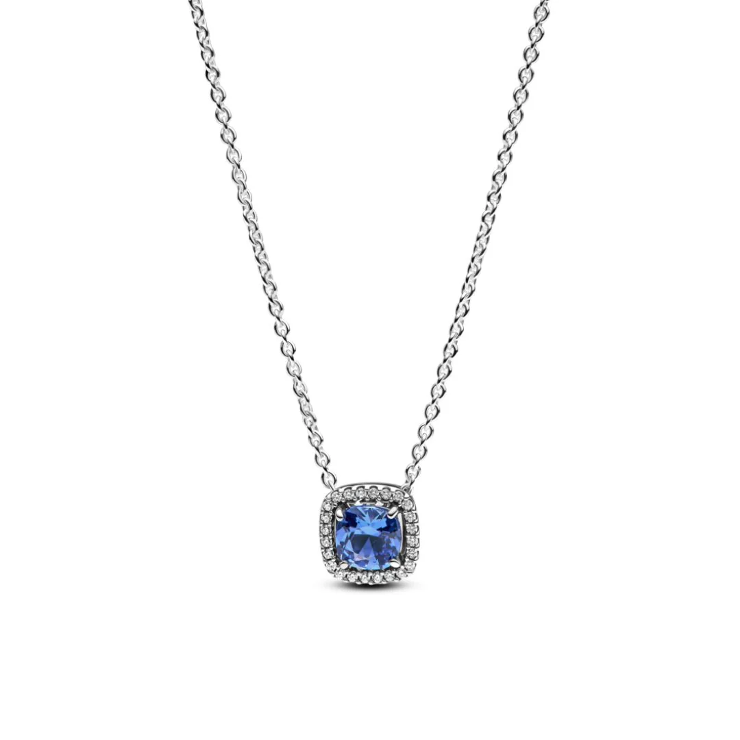 Pandora Timeless Sparkling Square Blue Halo Pendant kaulakoru, hopea, 393560C01-45