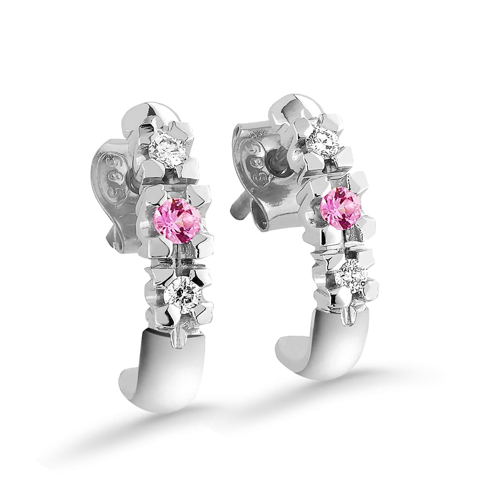 Silván Charlotte timanttikorvakorut 0,08ct pinkeillä safiireilla, valkokultaa, Silván timanttikorut