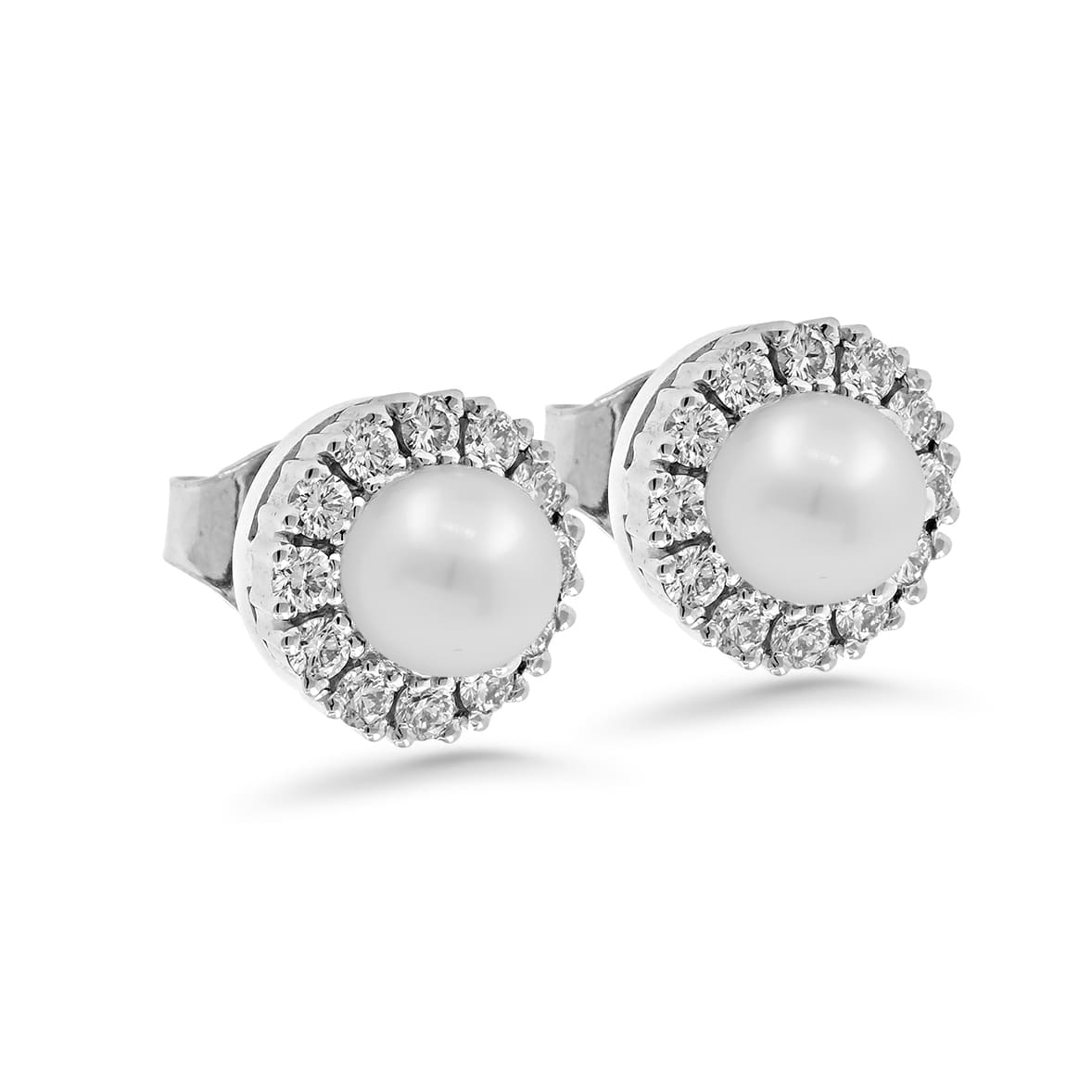 Silván Lauriel timanttikorvakorut makeanvedenhelmillä, 0,48ct, valkokultaa, Silván timanttikorut
