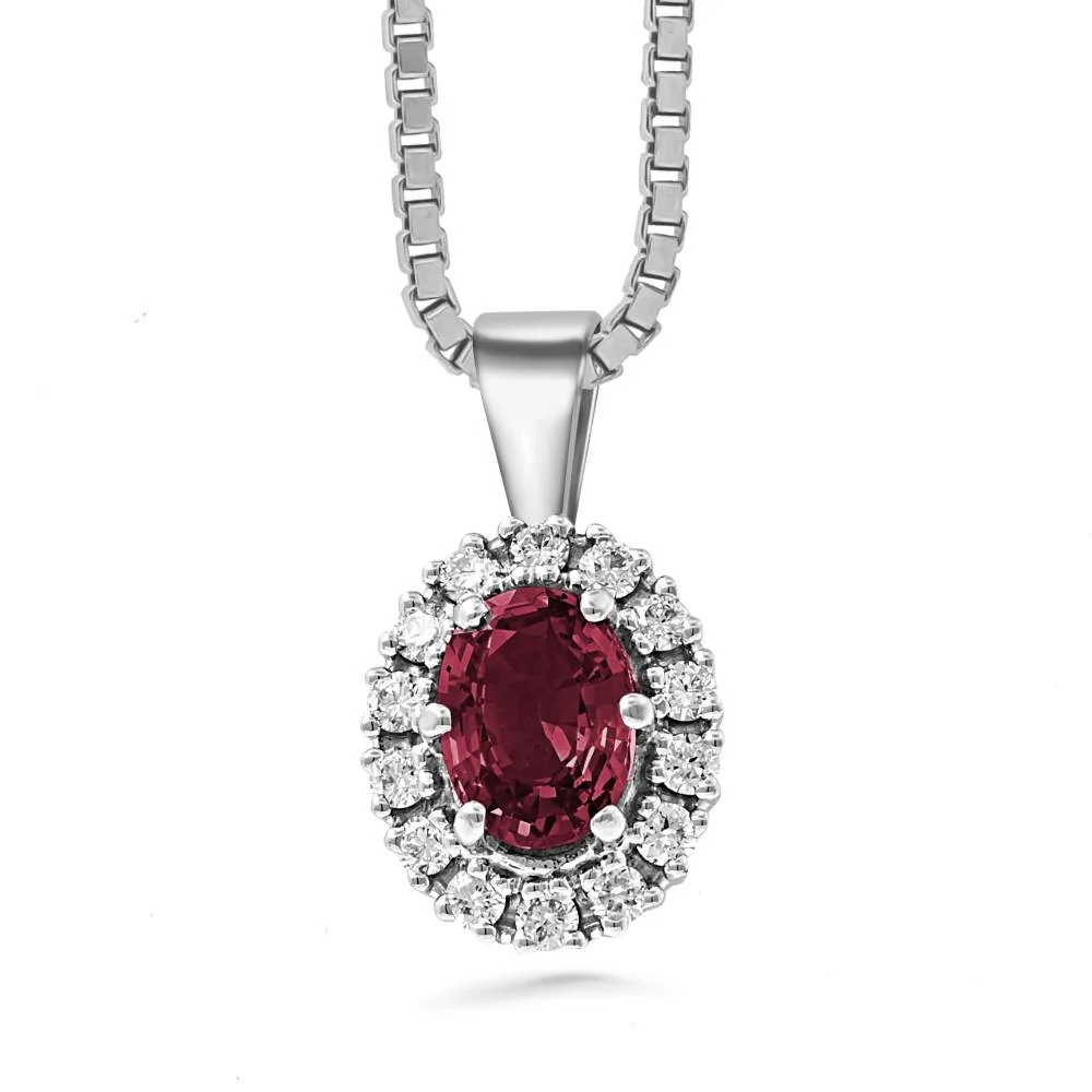 Silván Lauriel timanttiriipus rubiinilla, 0,28ct, valkokultaa, Silván timanttikorut
