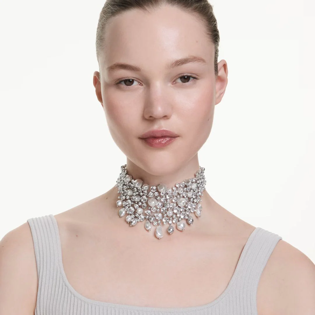Swarovski Constella choker kaulakoru, vaalea metalli, kirkkaat kristallit ja valkoiset helmet 5722471 - Image 2