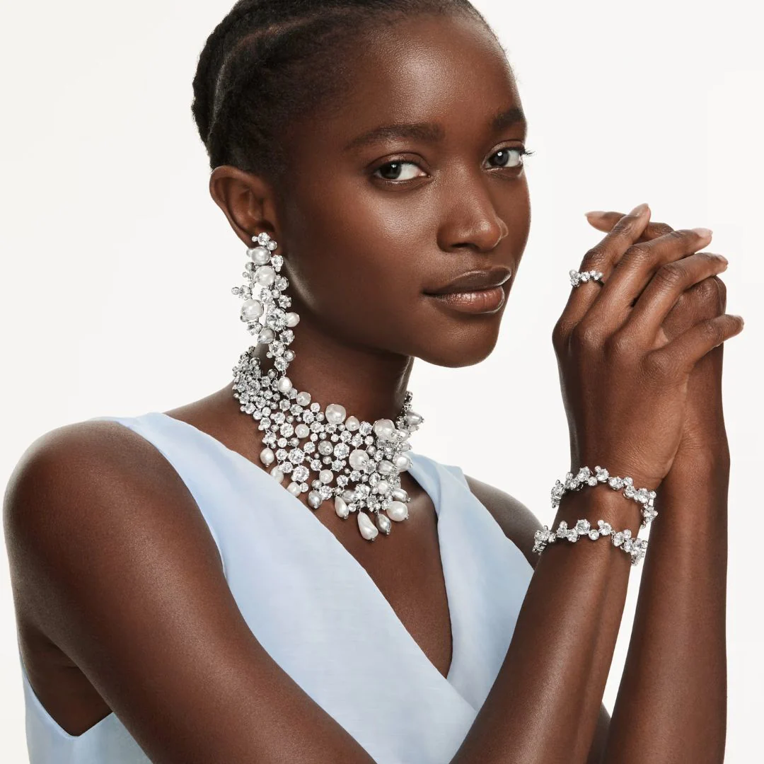 Swarovski Constella choker kaulakoru, vaalea metalli, kirkkaat kristallit ja valkoiset helmet 5722471 - Image 6