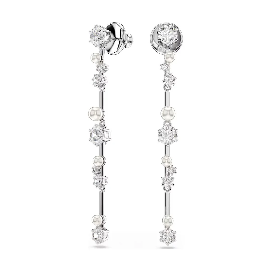 Swarovski Constella korvakorut, vaalea metalli, kirkkaat kristallit ja valkoiset helmet, 5705614