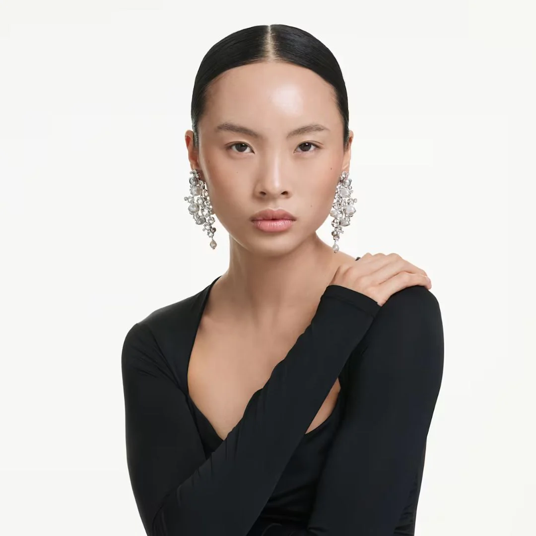 Swarovski Constella korvakorut, vaalea metalli, kirkkaat kristallit ja valkoiset helmet, 5722498 - Image 3